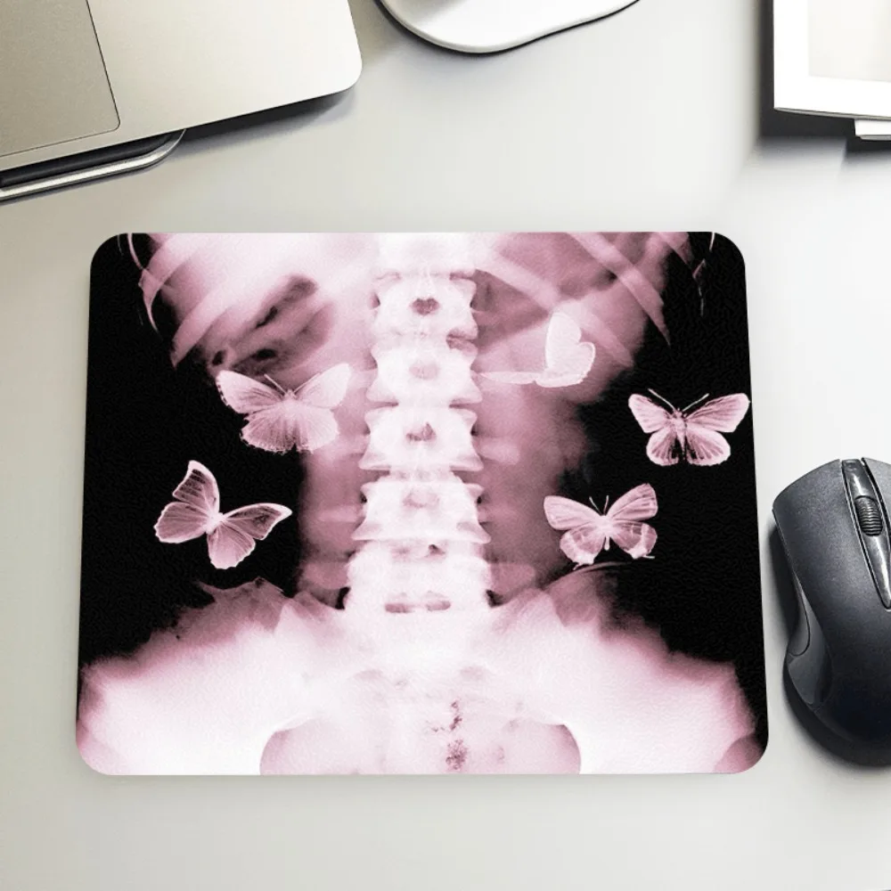 Gothic X-ray Skeleton Mouse Pad, Pink Butterfly Desk Mat, Non-Slip Gaming Mousepad