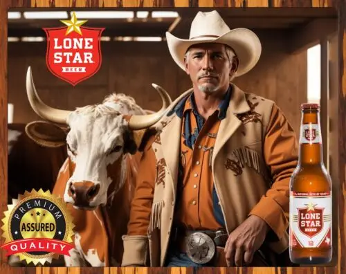 Lone Star Beer - Cowboy - Longhorn-Rare-señal de cerveza de Metal