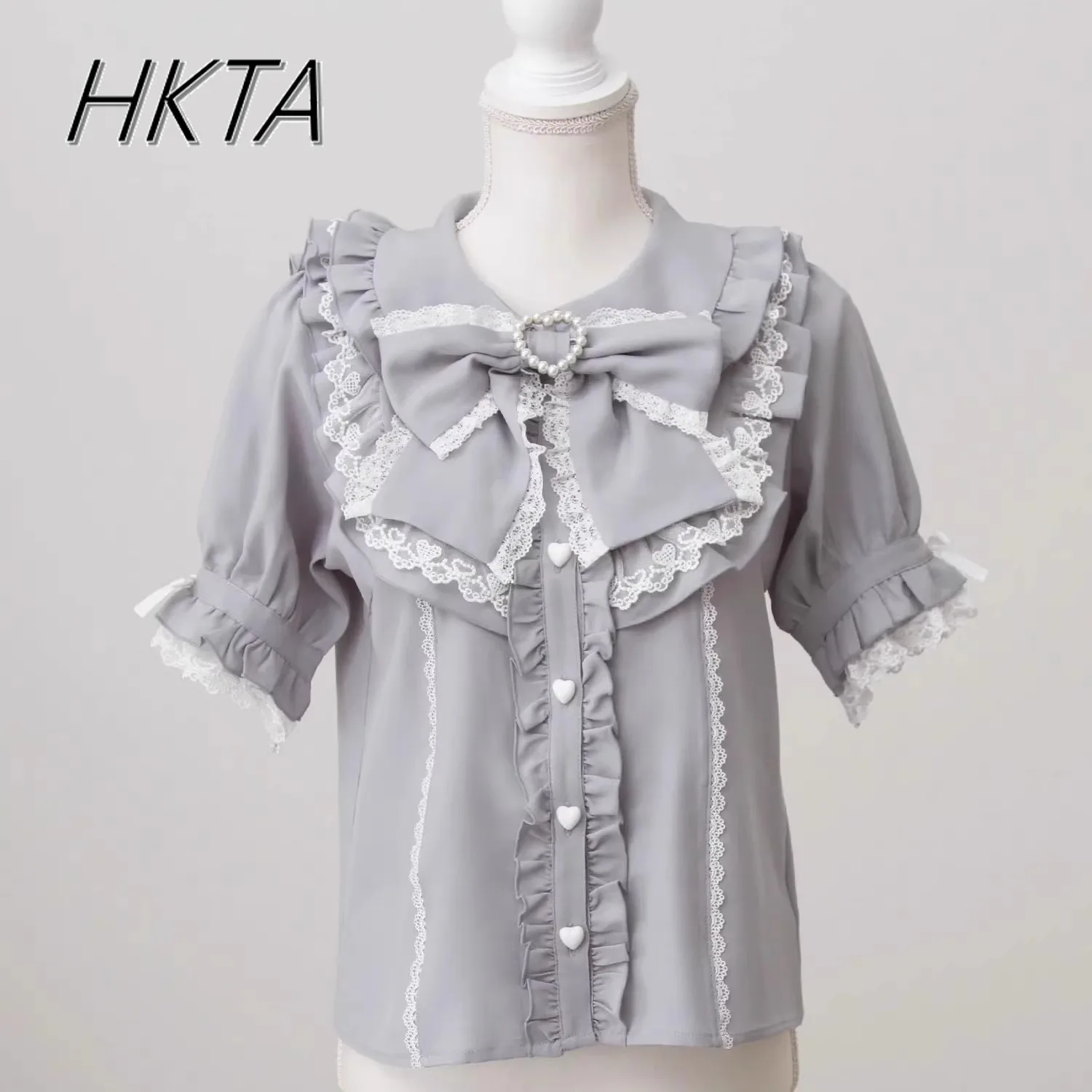 Camicie Lolita nuove estive dolci giapponesi da donna con fiocco colletto per bambola carino camicia a maniche corte con bordo in pizzo camicette bianche da donna
