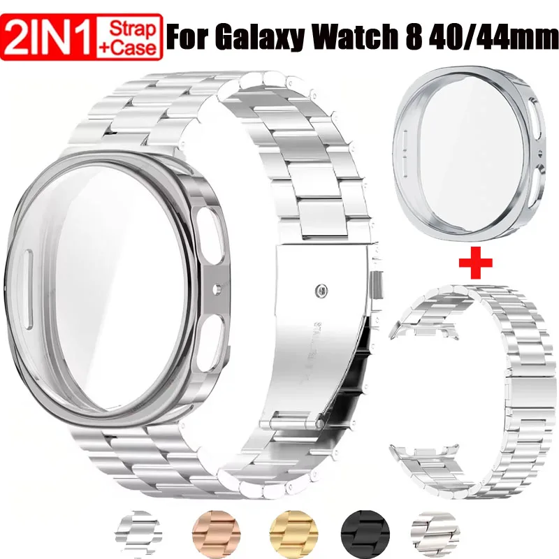 Edelstahlband + TPU-Gehäuse für Samsung Galaxy Watch 8 44 mm 40 mm Metallarmband Correa mit Schale für Galaxy Watch 8 40 44 mm