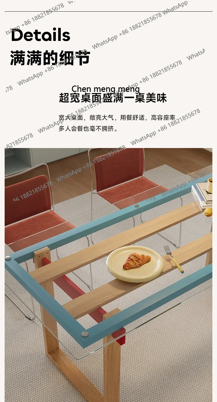 طاولة طعام من الزجاج المقسى للاستخدام المنزلي، طاولة طعام مطابقة الألوان، شقة صغيرة مستطيلة شفافة مكتب H #5