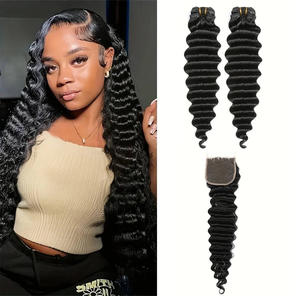 

Бразильские пучки глубоких волн с застежкой 5x5, пучки человеческих волос с застежкой 5x5, свободная часть человеческих волос для женщин