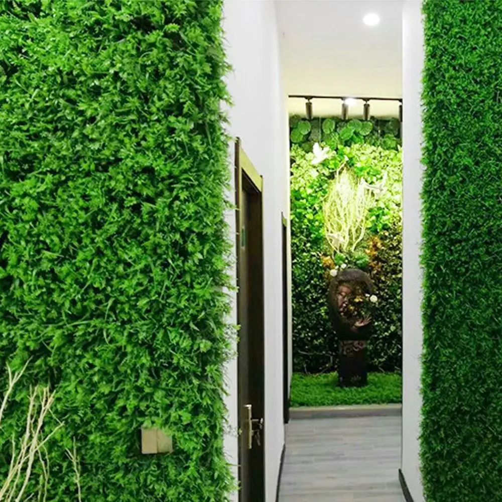 

UV Resistant Artificial Grass Wall Panel 40*60cm Size Square Shape Plastic Plant Wall Panel Green Color Fake Green Grass Mat