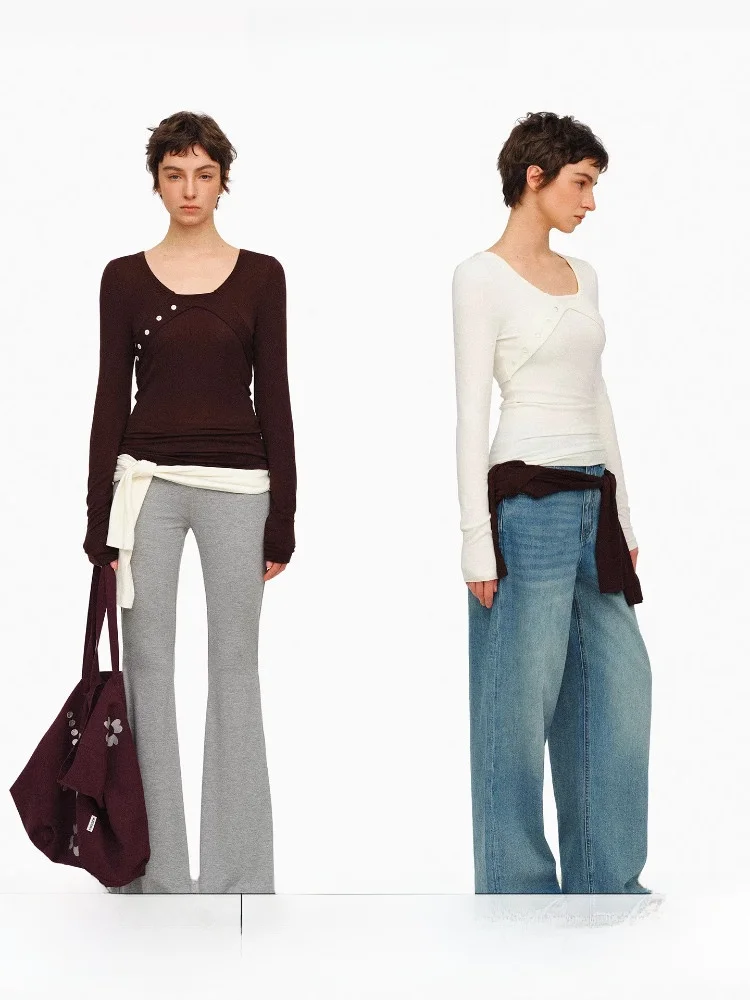 

Футболка с длинным рукавом Age of Ascent для коррекции фигуры, имитация двухслойности, с эффектом подтяжки плеч, универсальный крой, деловой повседневный стиль, базовая модель с круглым вырезом