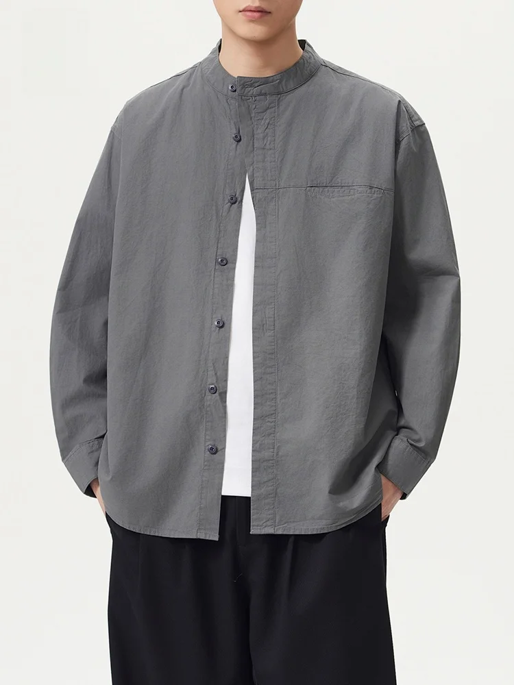 

American Sle Loose Fit Long Sve Linen irt Men's New Stand Collar New Chinese Sle irt Jaet Youth Casual Faion