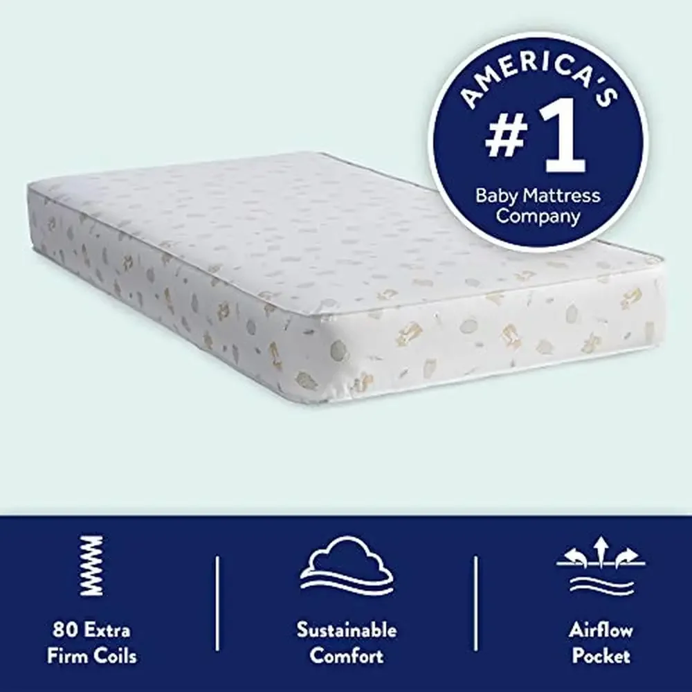 BabyPedic 2 단계 이중 견고함 침대, 유아 침대 매트리스, 방수 항균 엑스트라 펌, 미국산 코일, 52 인치 x 28 인치 x 5 인치