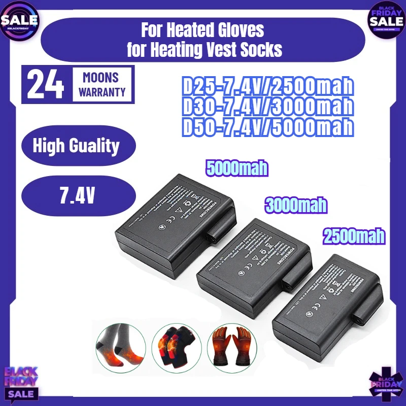 7.4V Battery  For Heated Gloves Winter Antifreeze Saver Heat Battery Lithium Polymer Battery for Heating Vest Socks