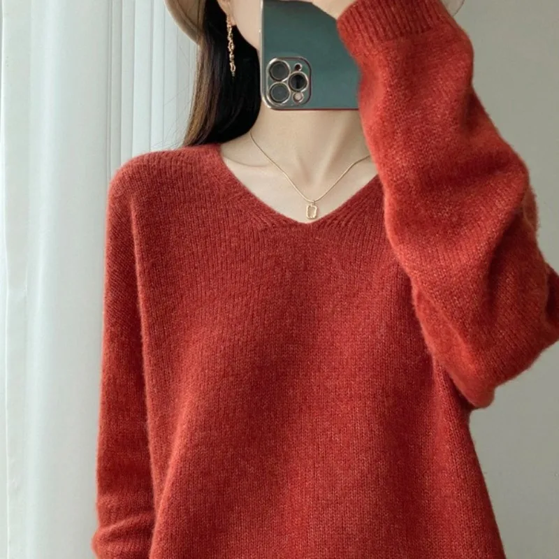 New Autumn Winter Ready-to-wear Woolen Base Layer Women V-neck Long-sleeved Solid Color Inner Layer Fashionable Versatile  Women