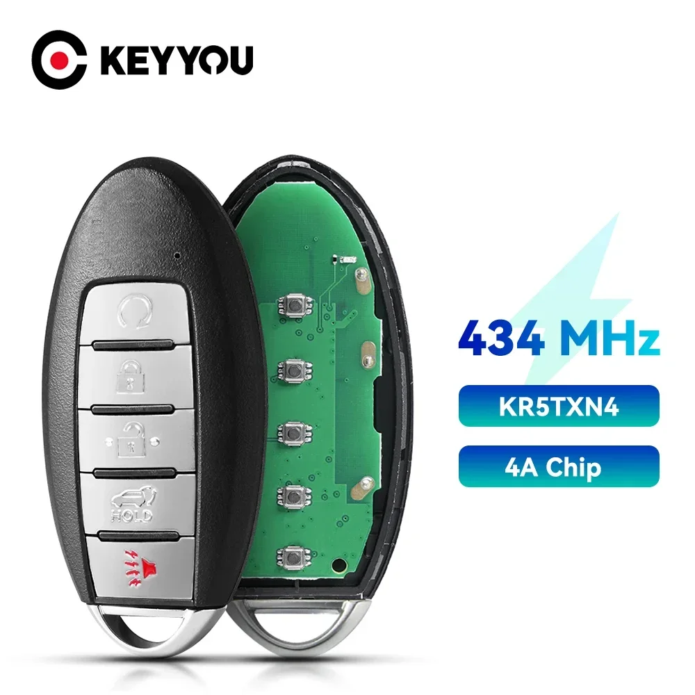 KEYYOU 2x KR5TXN4 S180144507 Smart 5 Buttons Key For Nissan Rouge 2019 2020 2021 433Mhz FSK 4A HITAG AES NCF29A1M 285E3-6RR7A