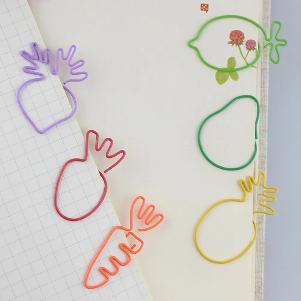 Multifuncional Color Paper Clip, File Clamp, Vegetable and Fruit Series, Styling Bookmark Clip, Organizar Documentos, Rustproof, 5Pcs