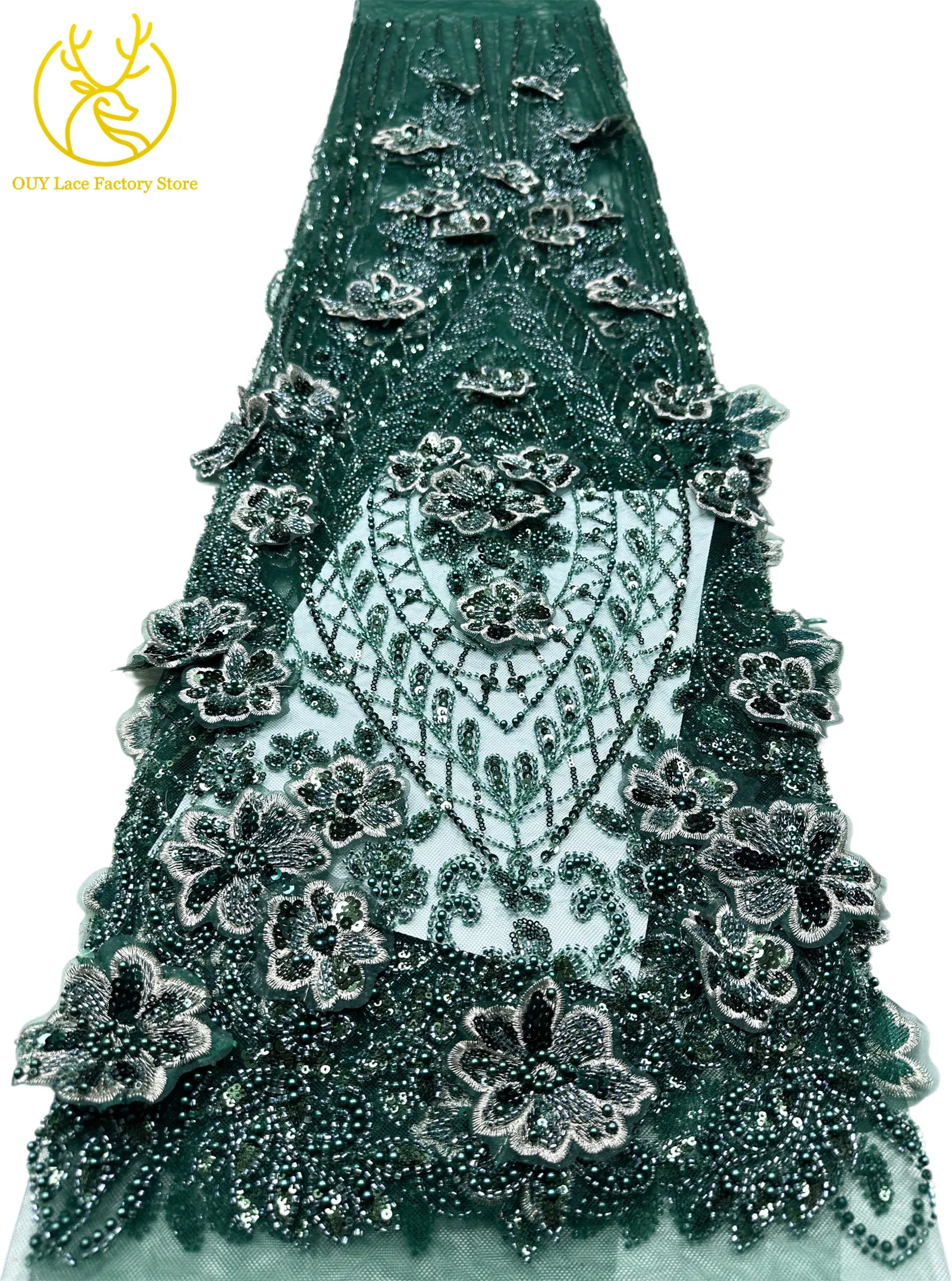 3D-Stickerei Blumen Französische Pailletten Perlenbesetzter Spitzenstoff aus Polyester 2026 Hochwertiger Afrikanischer Spitzenstoff für Hochzeitsfeiern Tüll 5 – Detail 23
