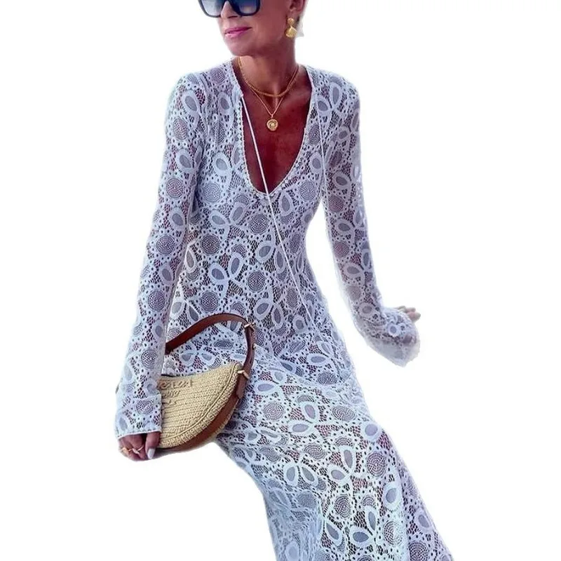 Abito aderente da donna Europa e America Primavera ed estate Nuovo modello Prospettiva Con lacci Moda sexy Facile da le vacanze