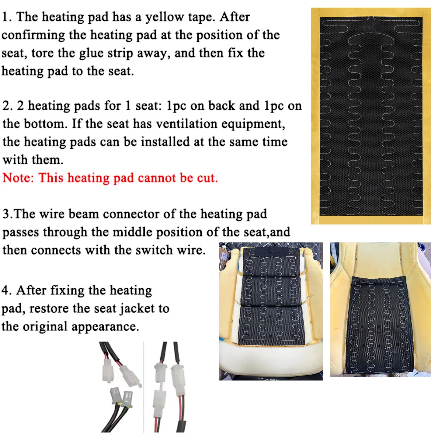 General Built-in Car Seat Heater 12V Alloy Wire Heating Pad with 3-Speed Adjustment Control Switch System and Wiring Harness 3