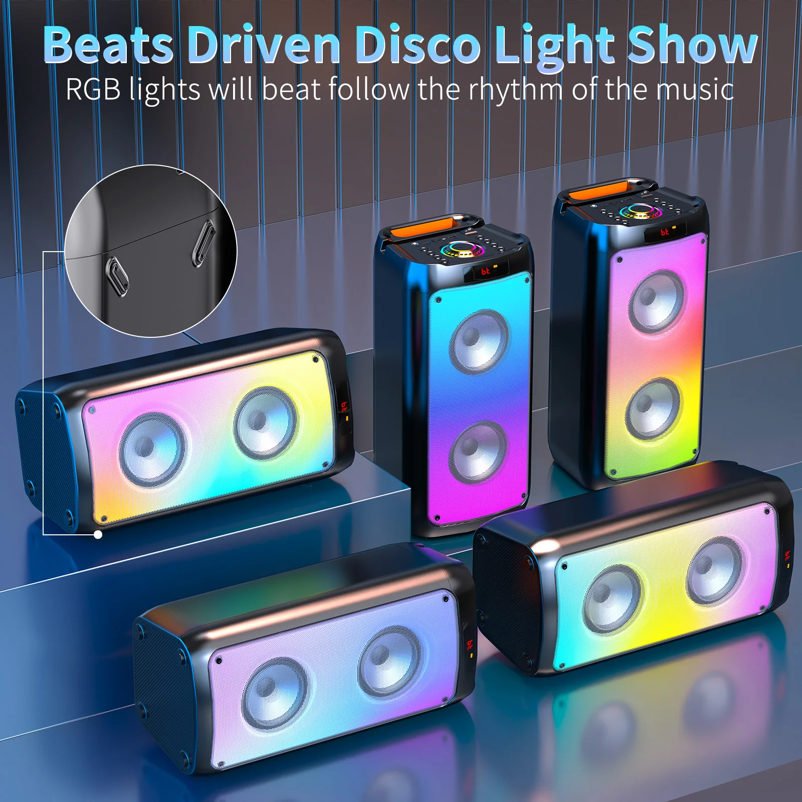 Altavoz Bluetooth Inalámbrico T10, Máquina de Karaoke con 2 Micrófonos, Sistema de Karaoke para el Hogar con Luz LED para Fiestas, Control Remoto