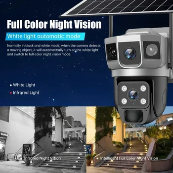 4G Solar Camera HD 12MP 6K Outdoor Triple Screen CCTV Waterproof Night Vision Two-Way Motion Tracking WiFi IP Camera V380 PRO