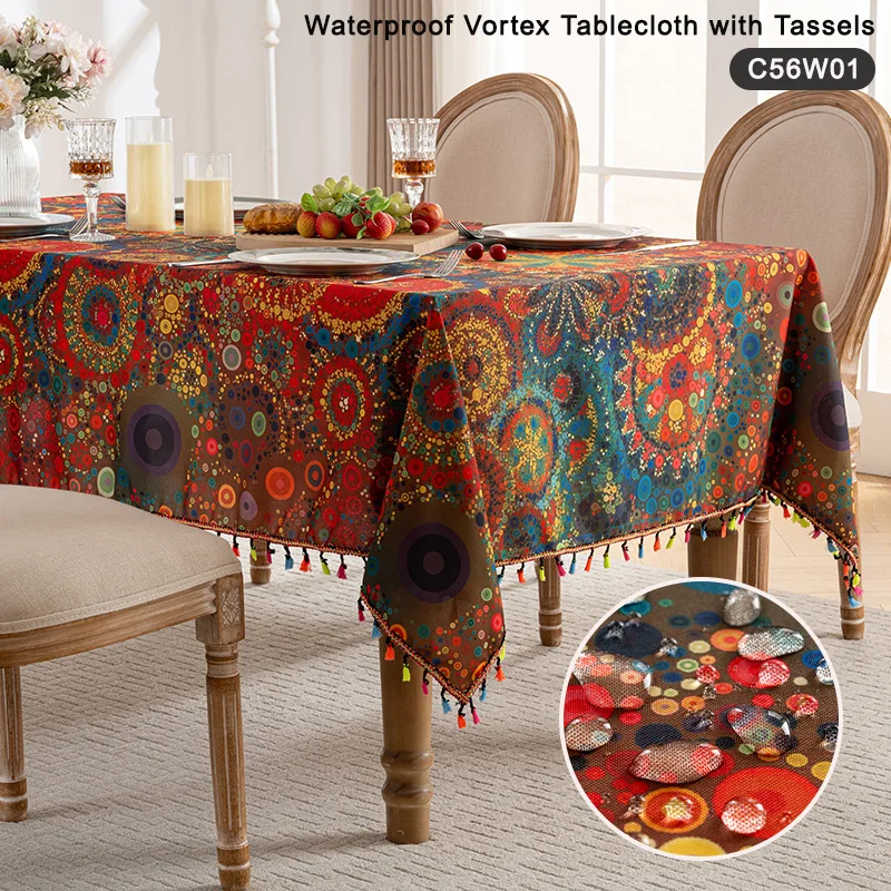

Яркая красочная скатерть с бахромой, водонепроницаемая и пыленепроницаемая прямоугольная накидка на обеденный стол для дома