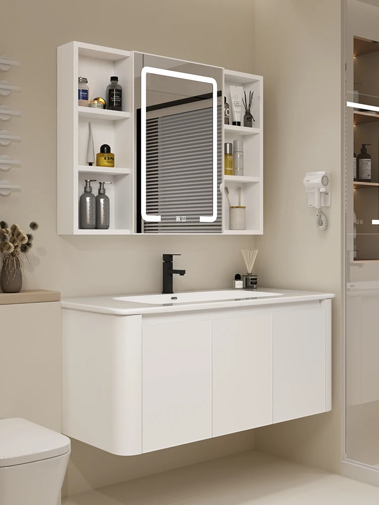 

Cream corner bathroom cabinet washbasin cabinet combined ceramic integrated bathroom washstand