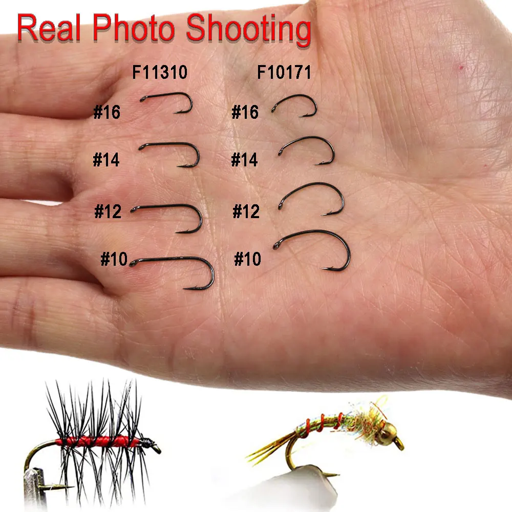 Bimoo 240 Stück/Box Widerhaken Standard Trockenfliegen-Haken Gebogener Nymphen-Caddy-Pupa-Midge-Emerger-Fliegenhaken Garnelen-Forellen-Angelköder – Detail 9