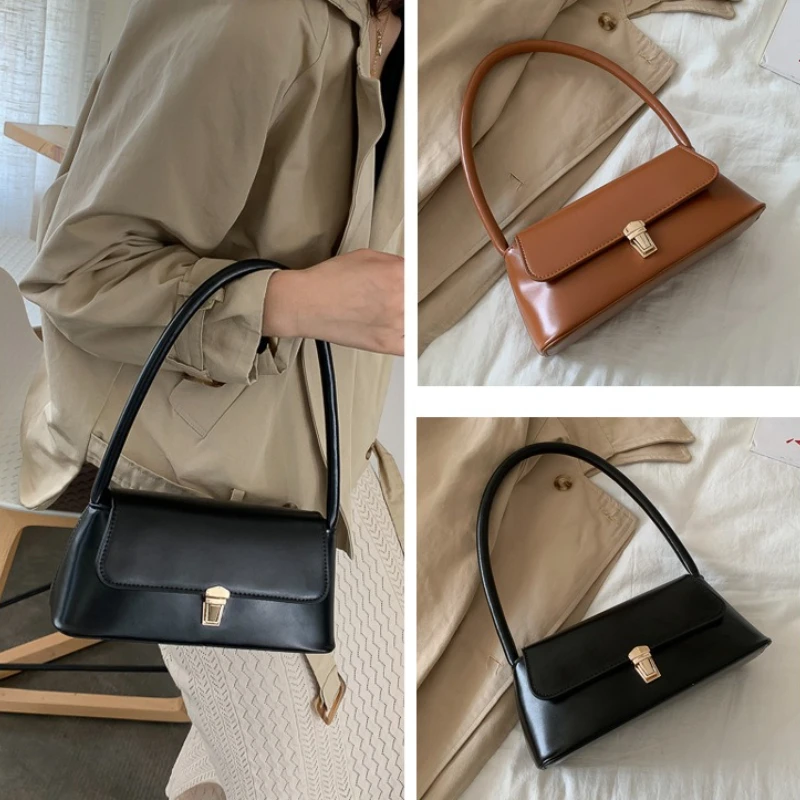 

Retro Vintage Shoulder Bag Women PU Leather Tote Bag Short Handle Solid Color Underarm Purse Simple Casual Crossbody Bag