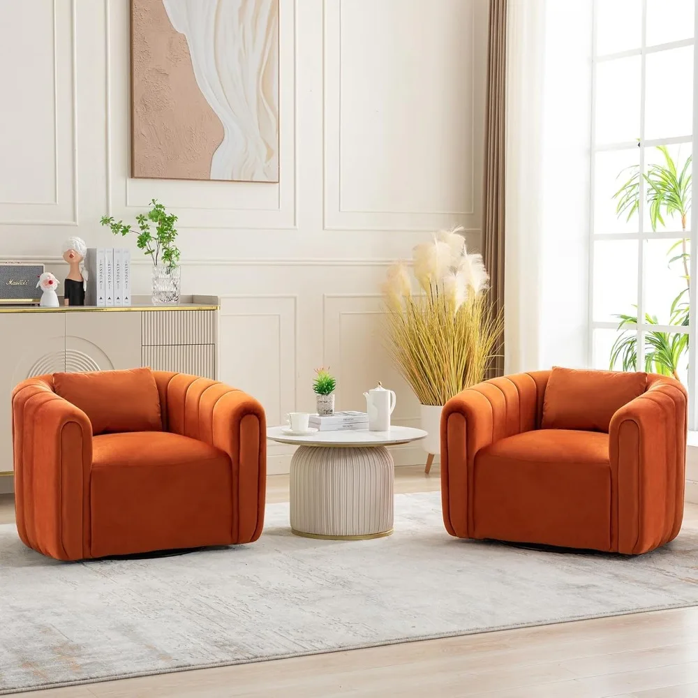 

Swivel Barrel Chair Set of 2 with Plump Pillow,Swivel Accent Chair for Nursery Living Room Bedroom (Orange), Living Room Chairs