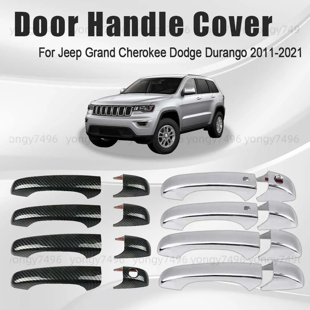 

Car Upgrade Glossy Black Carbon Fiber Silver Door Handle Cover For Jeep Grand Cherokee Dodge Durango 2011-2021 Cars Accessories
