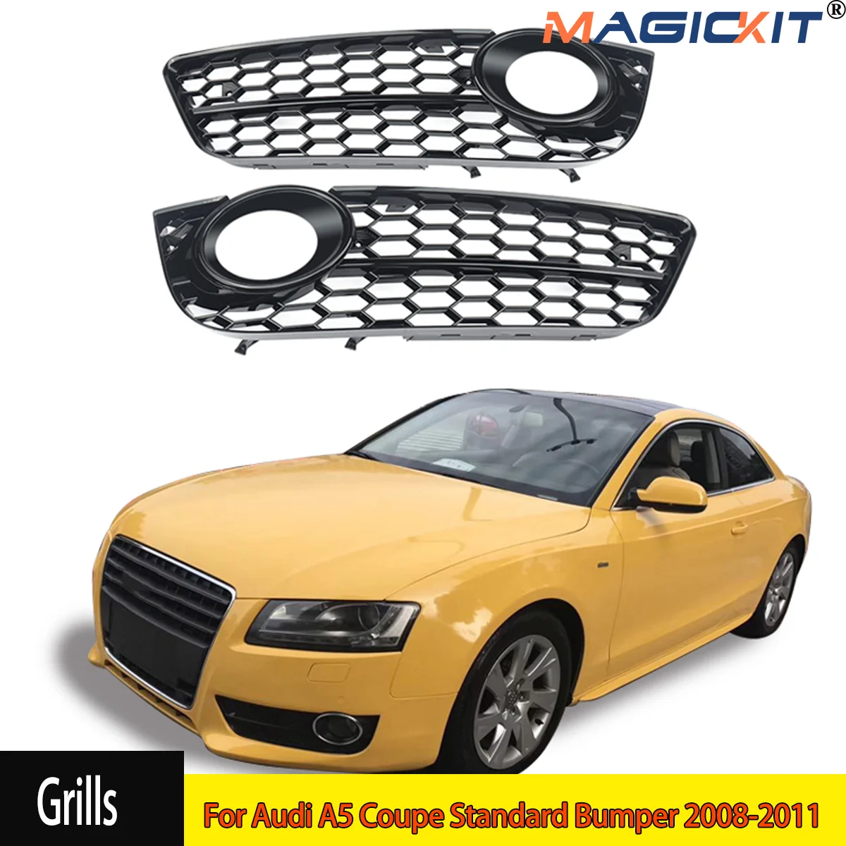 For 2008 2009 2010 2011 Audi A5 Standard Bumper Honeycomb Mesh Front Bumper Side Fog Light Lamp Grille Cover