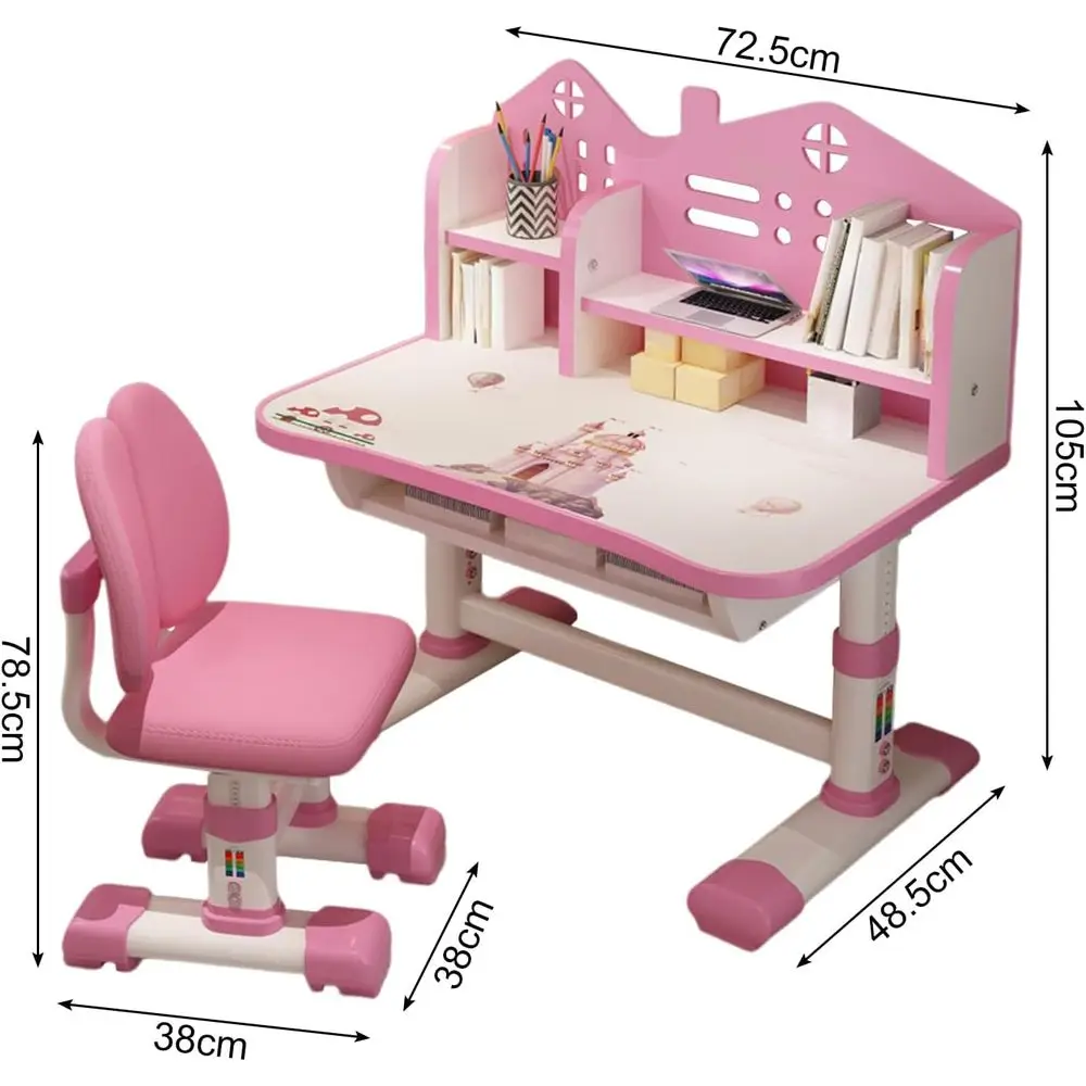Pink Adjustable Height Kids Study Desk and Chair Set with Multi-Sectional Design view 6