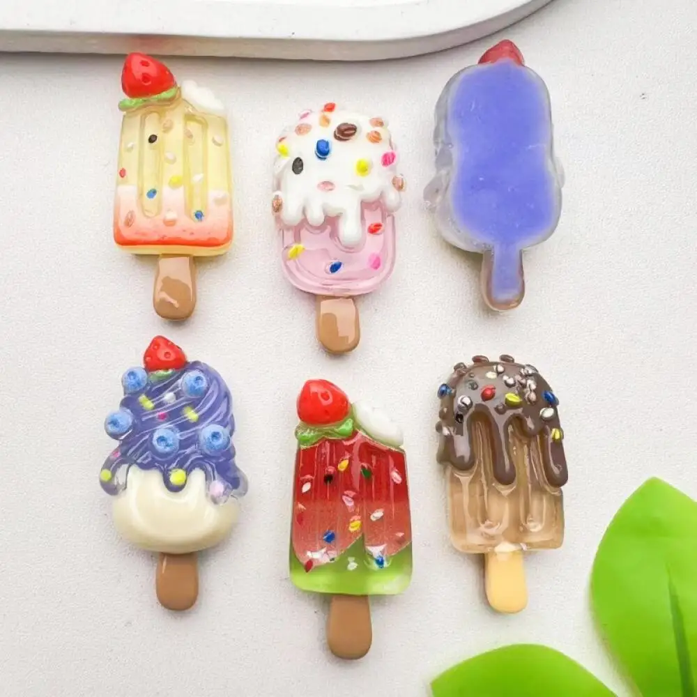 10 قطع الفراولة الفاكهة الشوكولاته مضيئة الآيس كريم الراتنج اليدوية مشبك شعر الثلاجة ملصق جراب هاتف DIY الملحقات #2