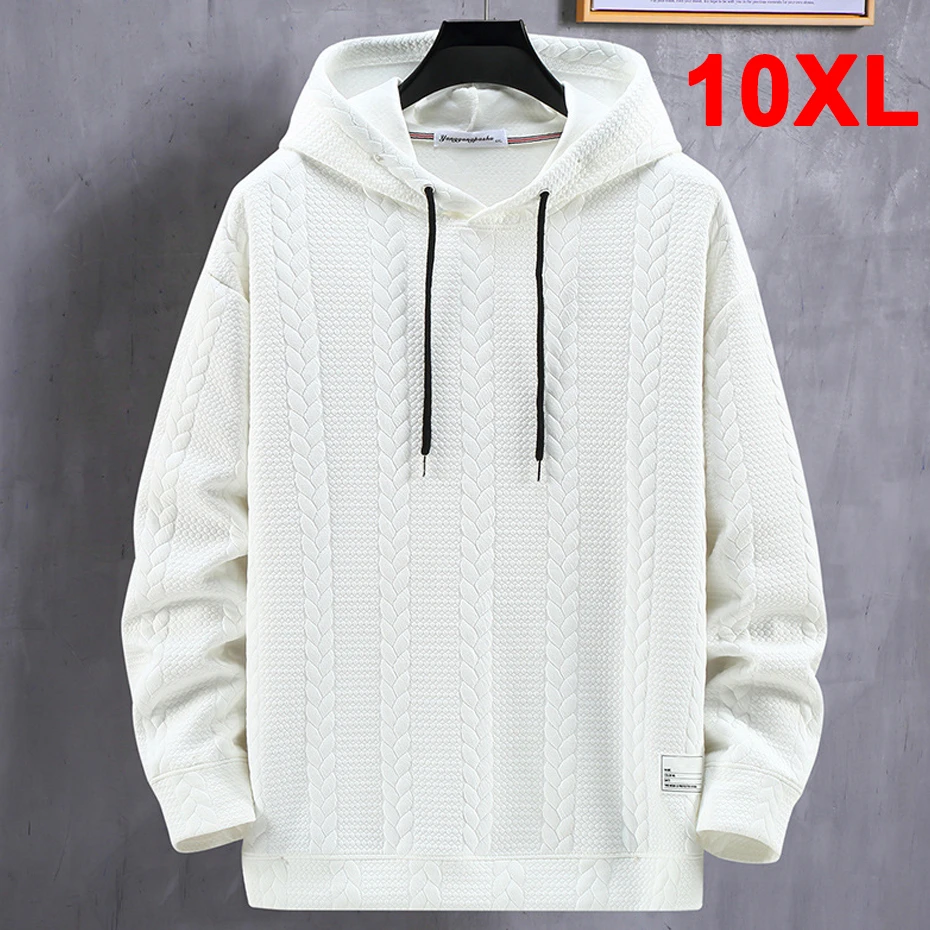 Mens Hoodies Plus Size 10XL Solid Color Hoodie Spring Autumn Hooded Sweatshirt Male Big Size 10XL Pullover Black White