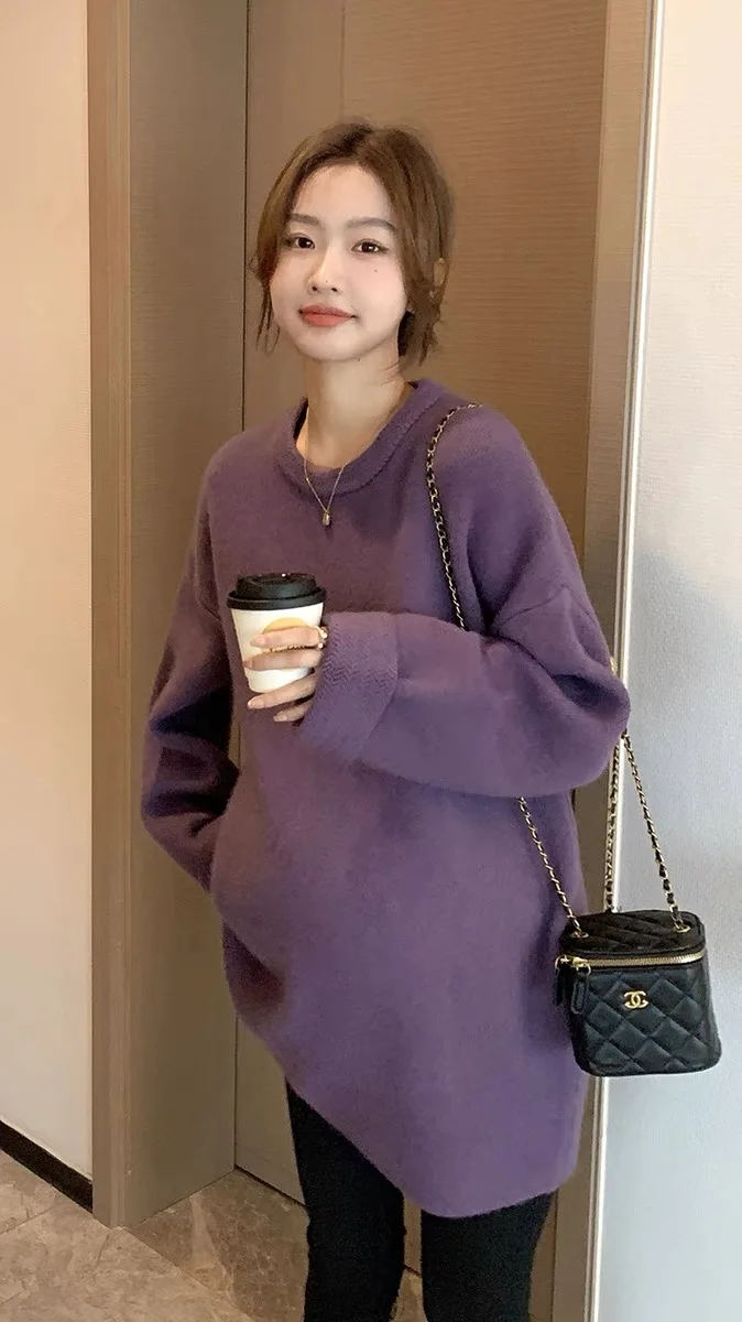 8195# 2023 Autumn Winter Oversize Knitted Maternity Sweaters Thick Warm Shirts Clothes for Pregnant Women Pregnancy Tops