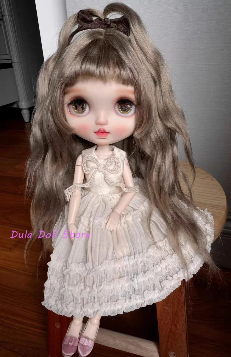 2026 Dula Doll Wigs for Blythe Qbaby natural Mohair High braid on the top of the head hard seams for 9-10 inch head