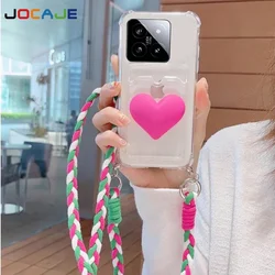 Mi 14T Pro Card Slot Wallet Transparent Love Case For Xiaomi 14T 13T 12T Pro Crossbody Lanyard Soft Silicone Shockproof Cover