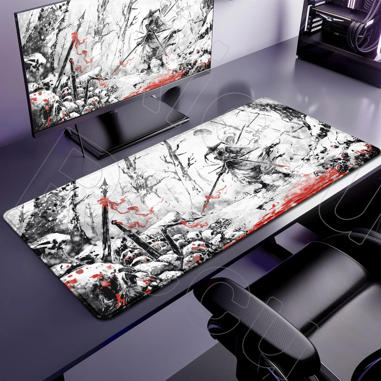 

XXL Samurai Warrior black white drawing MousePad Gamer Computer PC Accessories 30x60cm Table Mouse pad Company Gaming Desk Mats