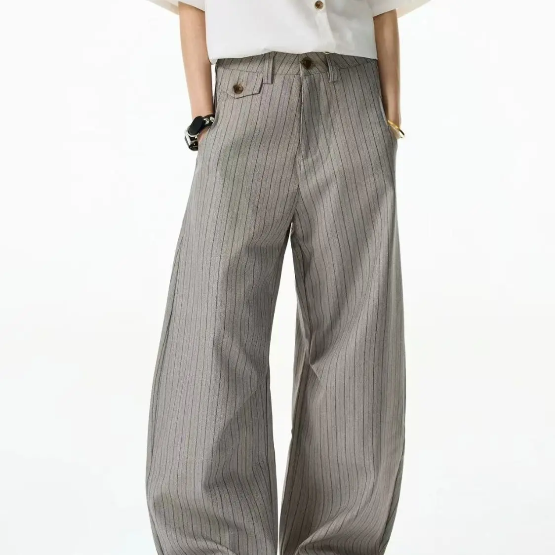 Fashion Casual Retro Striped Pants Spring 2026 New Thin Drape Casual Striped Scimitar Baggy Pants Business Mopping Suit Pants