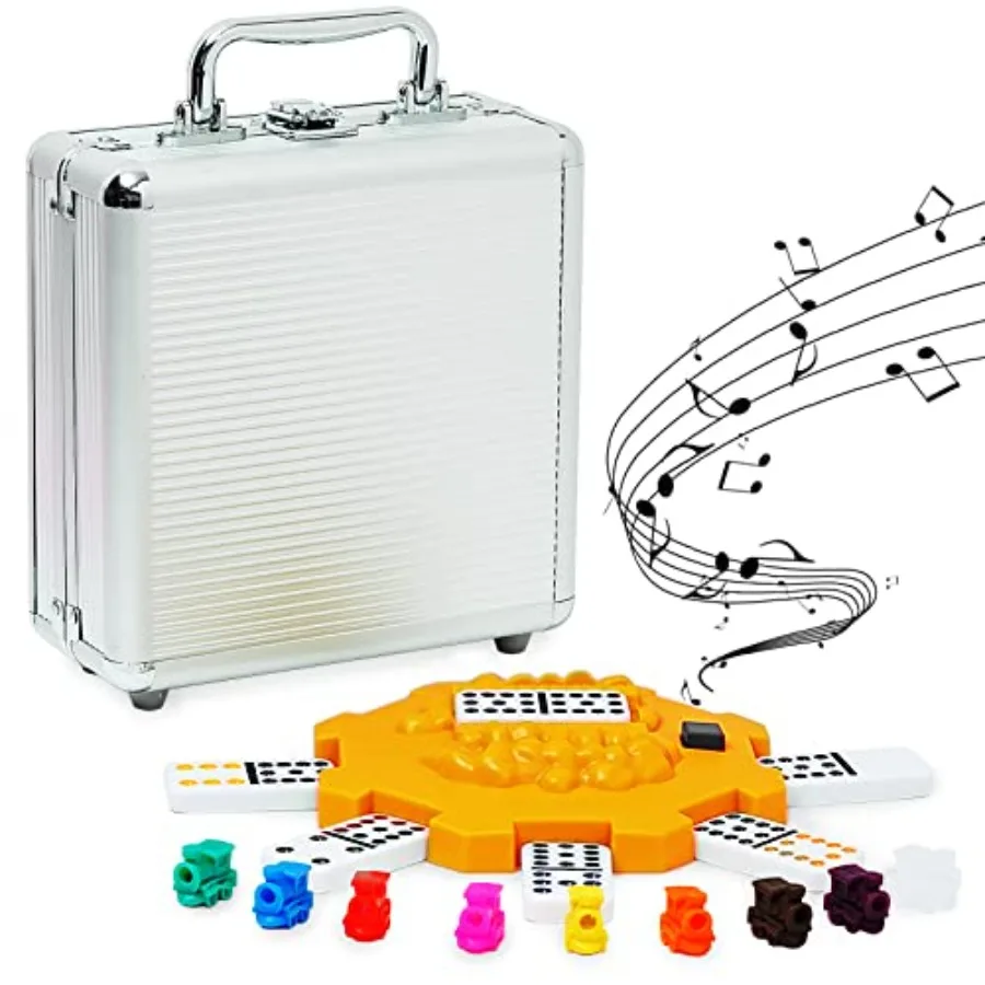 

Mexican Train Dominoes Set, Double 12 Dominoes Set: Colorful Dot Pips, Real Train Sound Effect Hub, Score Pad and 9 Colorful Tr