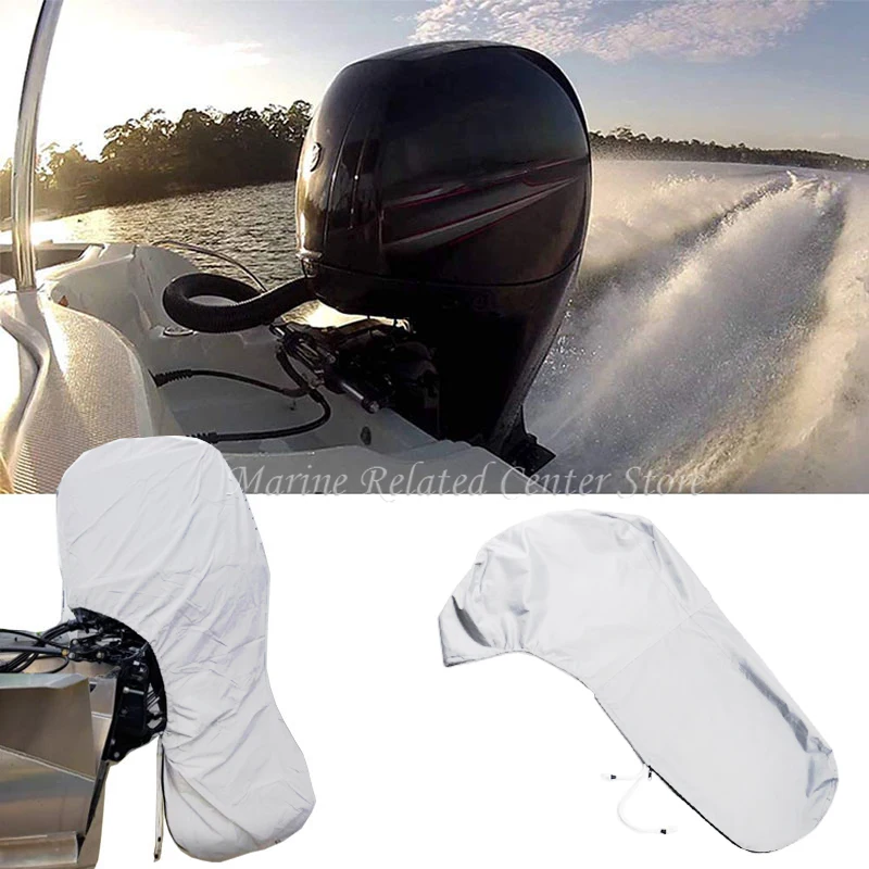 420D Grey 6-225HP Boat Full Outboard Engine Cover Heavy Duty Engine Motor Covers Protector Waterproof Dust-proof Anti-sunlight