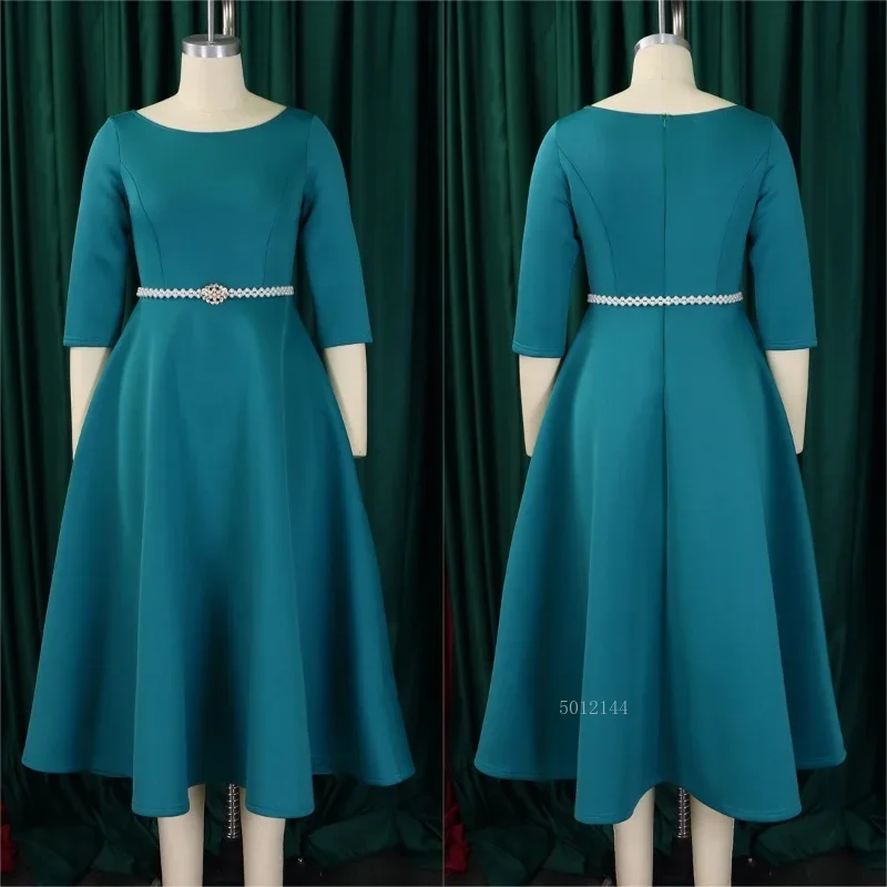 Luxury Dresses for Woman O Neck Full Sleeve Belt Waisted High Waisted Pleated A Line Ankle Length Elegant Female Birthday Gowns