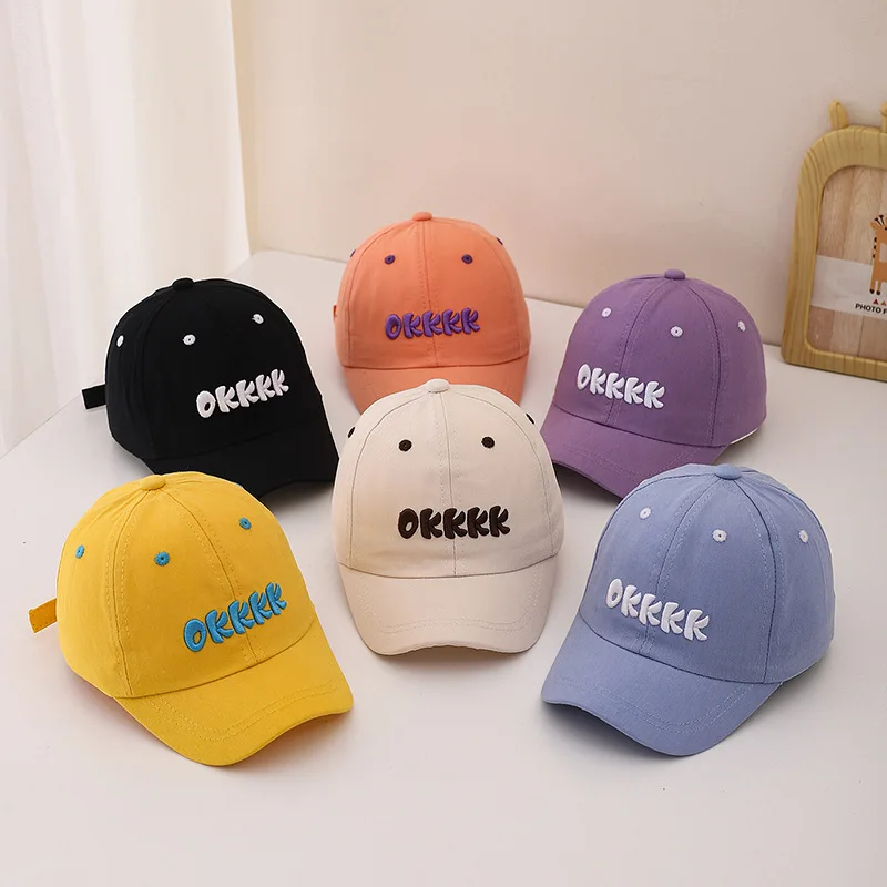 

Children Embroidery Baseball Cap Solid Color Duck Tongue Cap 1-3Year Boy Girl Kids Peaked Hat Fashion Cotton Baby Sunshade Visor