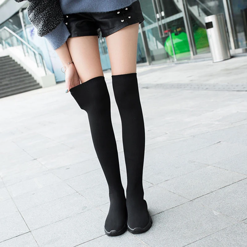 Buty damskie Trend Over The Knee Socks Shoes New Female Sex Fashion Flat Shoes Damskie długie buty dla kobiet Sneaker Body Shoes