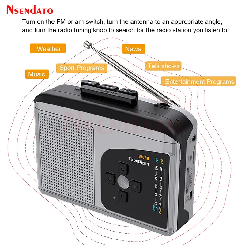 Ezcap234 Kaset Perekam Radio AM/FM Asli Pemutar Pita Kaset Perekam Portabel Ke Konverter MP3 dengan Speaker Kartu TF