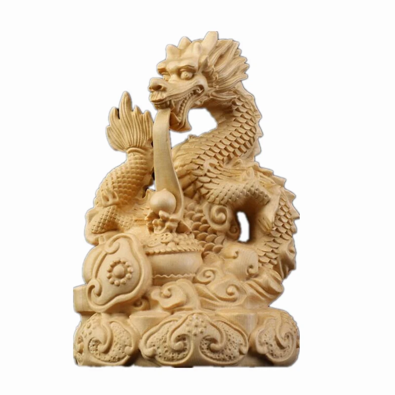 Huangyang wood carving Panlong jade seal ornament solid wood carving home decoration zodiac dragon official seal handicrafts