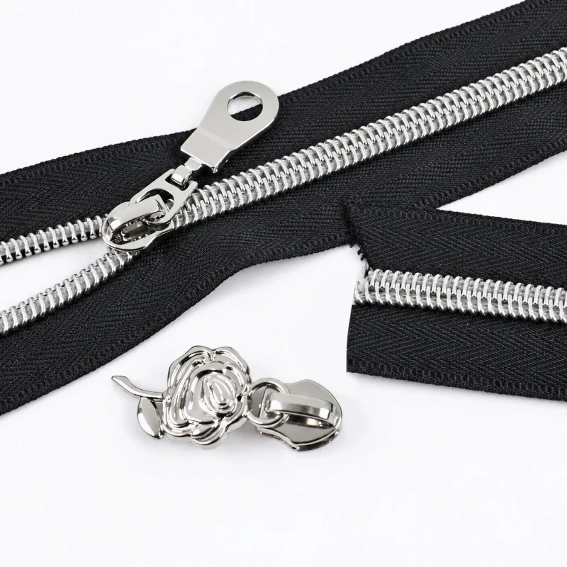 Meetee 2/5/10Pcs 5# Nylon Zippers with Silver Sliders Plastic Zipper Roll for Garment Sewing Bag Repair Zips DIY Accessories