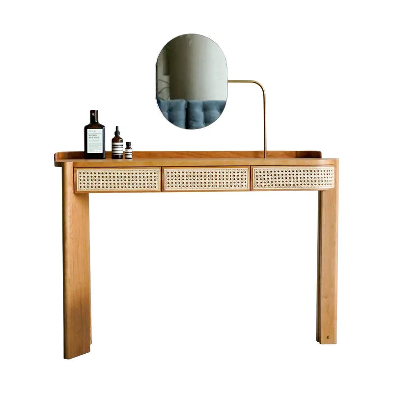 Simple Rattan Vanity Tables Woman Brown Adult Unique Makeup Desk Dressers Drawers Mirror Storage Penteadeira Furniture Home