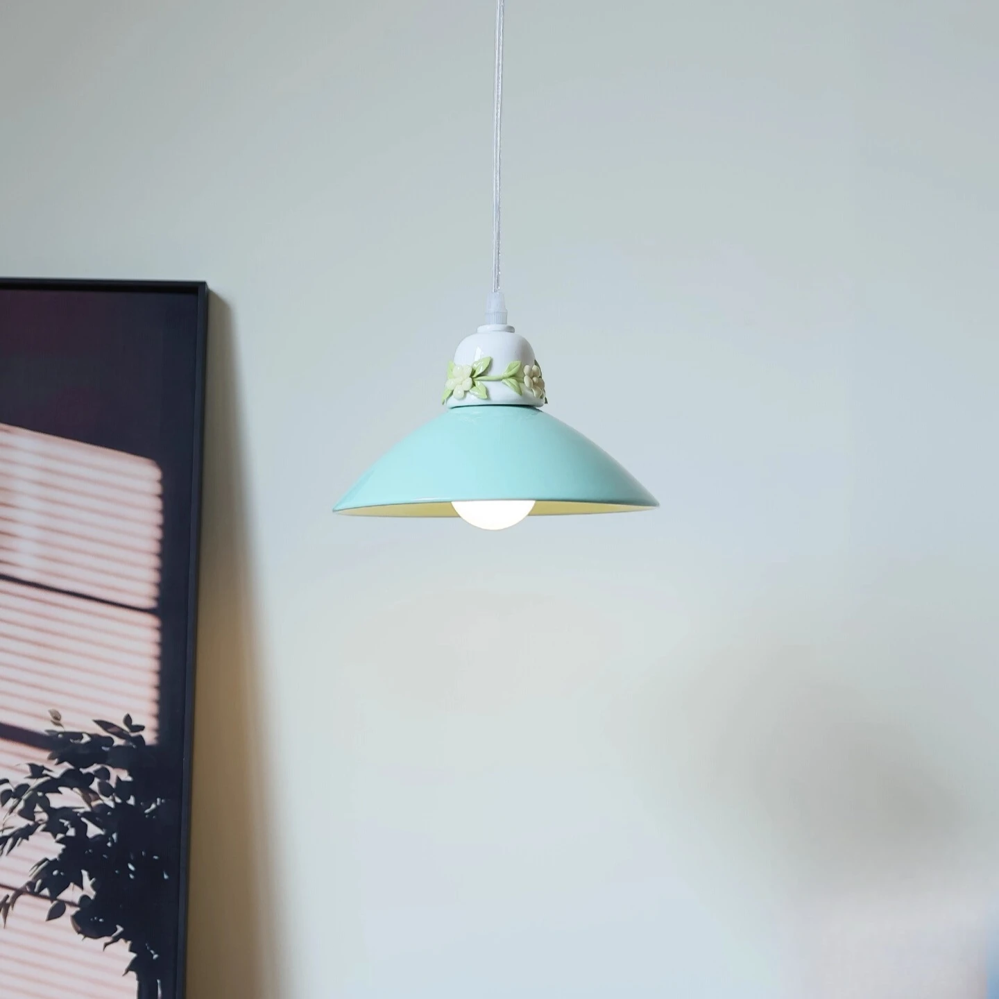 French countryside style pendant lamp bedroom bedside lamp decoration ceramic pendant light fresh homestay hanging line lamp