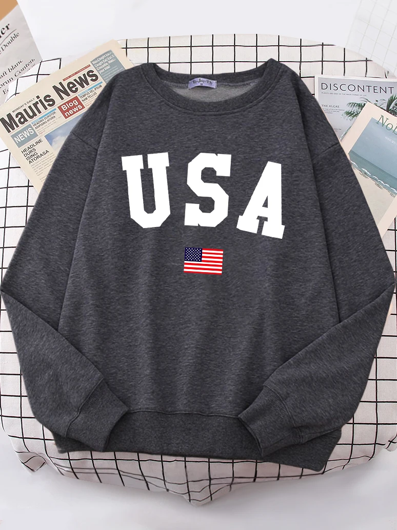 Usa American Flag Patriotic Street Hoody Women simple Oversize Sweatshirt Street All-match Clothing Hipster S-XXL Female Tops