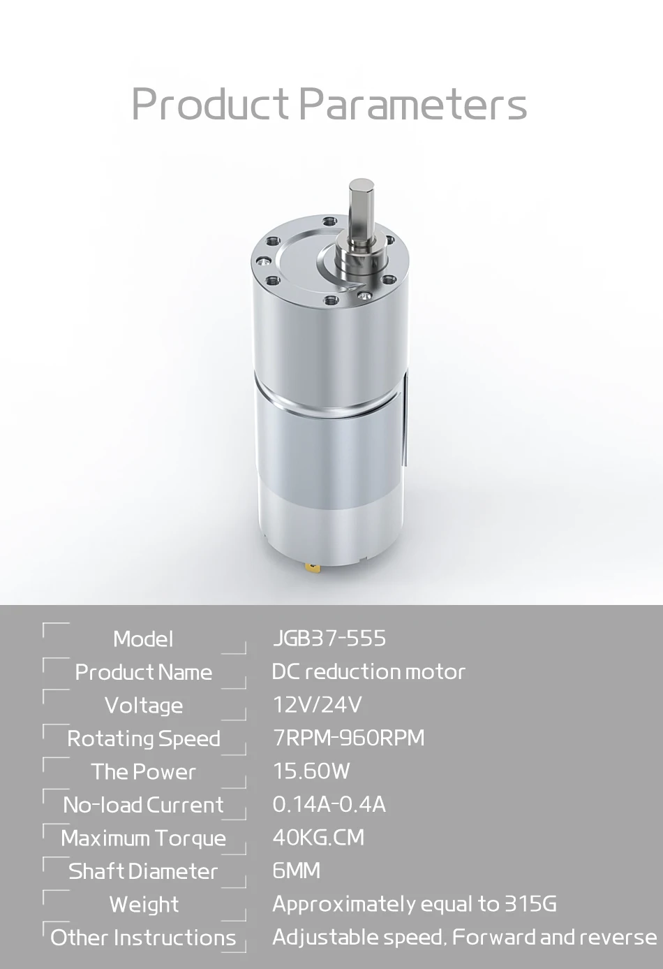 JGB37-555 Motor mit hohem Drehmoment, DC-Untersetzungsmotor, DC 6 V, 12 V, 24 V, langsamer Motor vorwärts und rückwärts – Detail 16