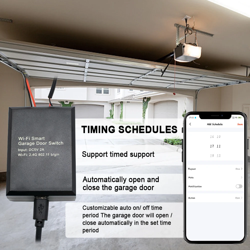 1/2/3PCS 5V DC Smart Garagentor WiFi Modul mit Sensor Tuya Alexa Sprachsteuerung für automatische Flügeltore (kein Hub erforderlich)