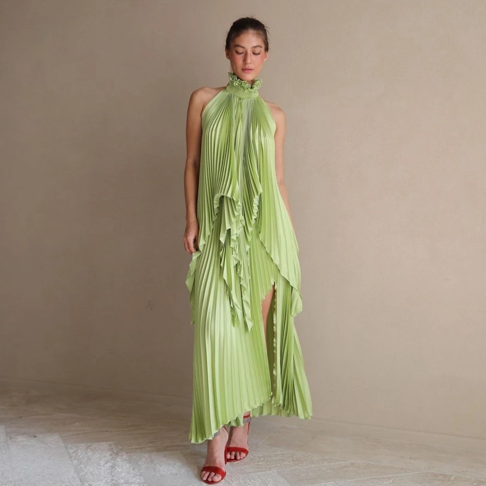 

Chic Design Pleats Irregular Prom Gown 2024 Party Dresses High Neck Pleated Taffeta Sleeveless Formal Occasion Dress Event Wear