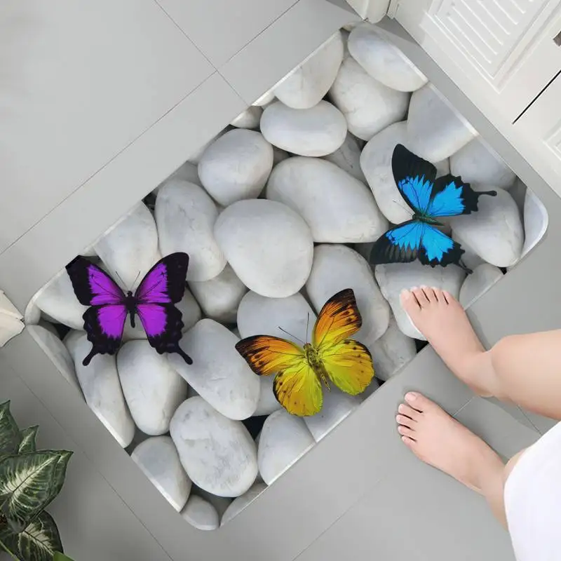 Green Butterfly Art Print Flange Face Floor Mat Home Living Room Kitchen Bathroom Entrance  Decoration Non slip Door 