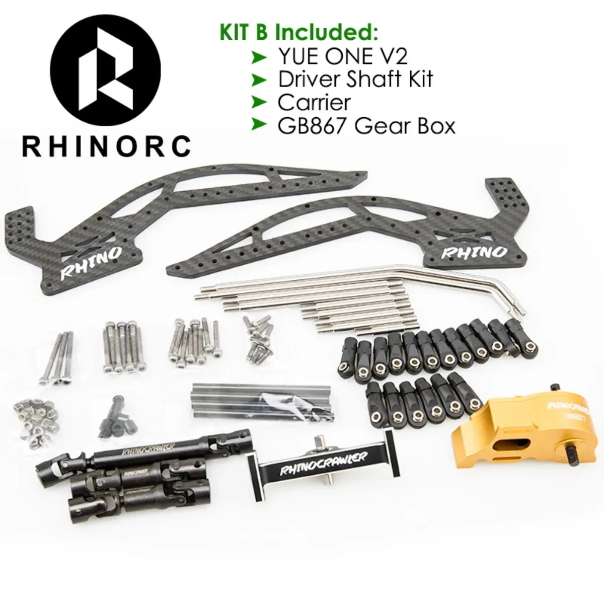 Rhino YUE ONE V2 1/10 RC Crawler Chassis Kit – 4.0mm Carbon Fiber Frame, Capra Axles & Gear Box, High Clearance Off-Road Design